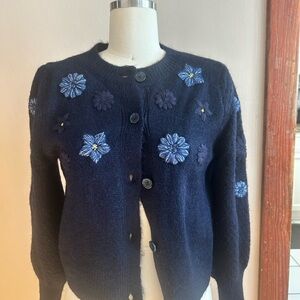 Navy Blue Floral Women's Sweater